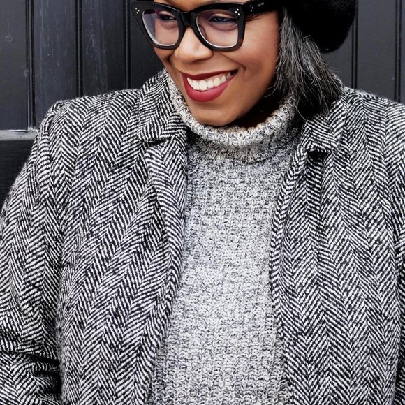 NWT Elvi Grey Herringbone Tweed Coat - Picture 1 of 2
